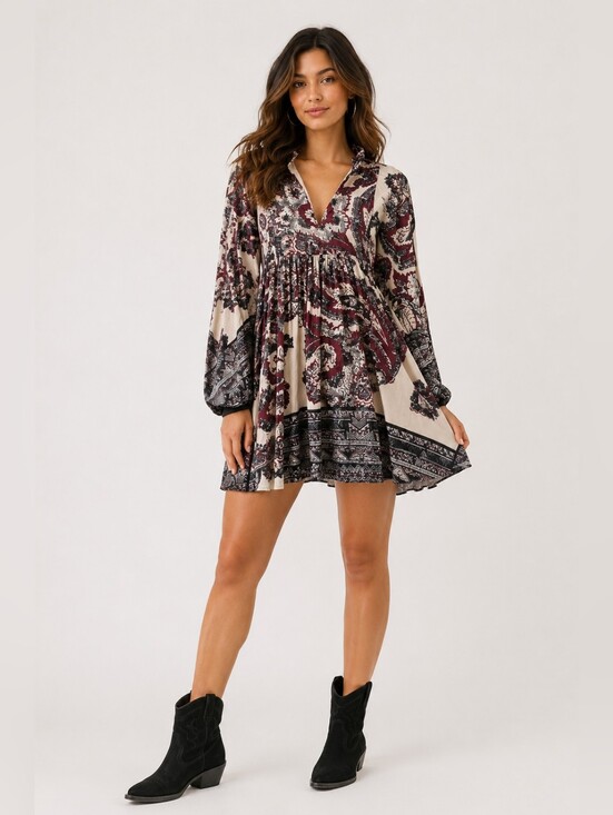 Free People Dresses & Skirts - Free People Say You Love Me Paisley Boho Babydoll Cottage Mini Dress Size M